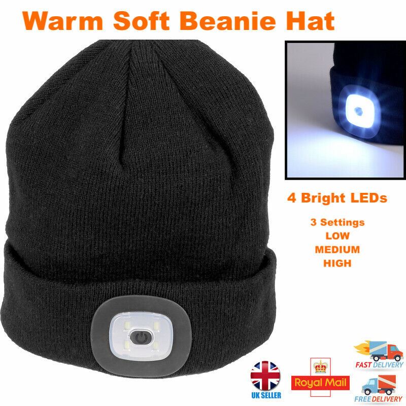 4 LED Knitted Beanie Cap Headlamp Head Light Flashlight Torch HatSports Running