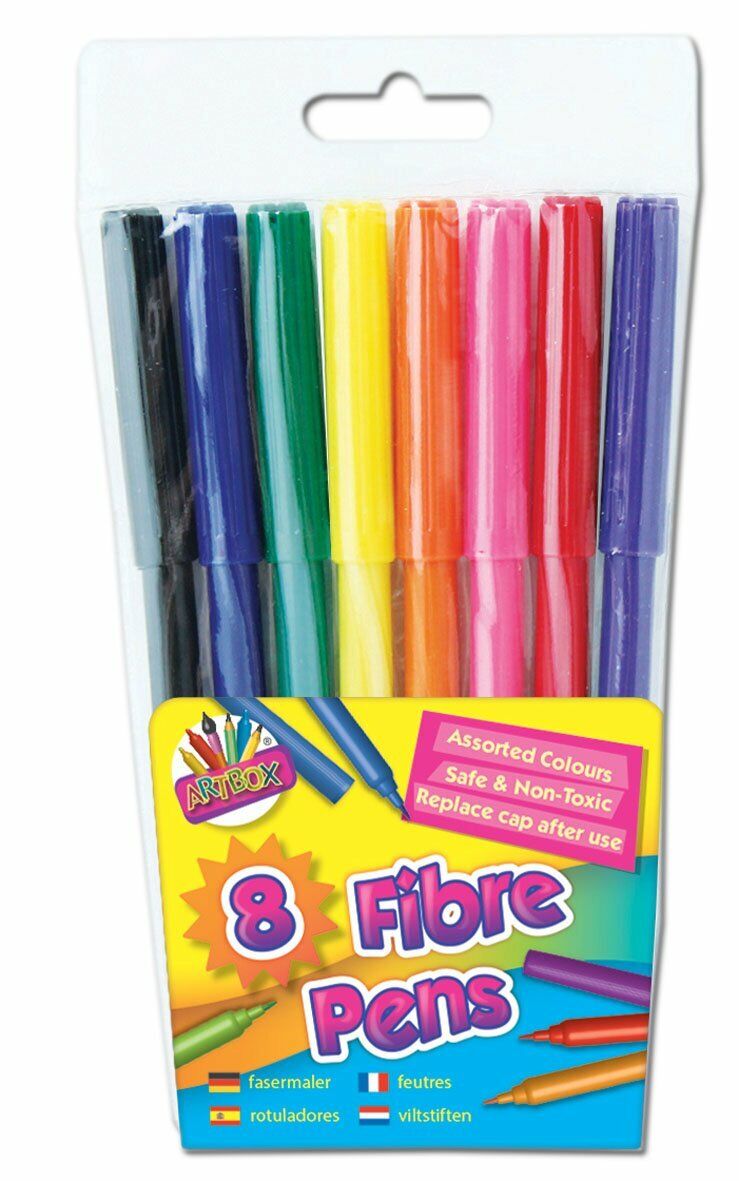 ARTBOX 8 FINE FELT TIP FIBRE PEN COLOURING PACKS KIDS SCHOOL STATIONERY