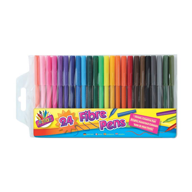 ARTBOX 24 FINE FELT TIP FIBRE PEN COLOURING PACKS KIDS SCHOOL STATIONERY