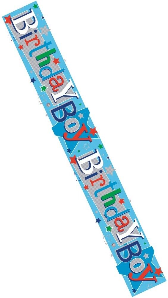 "BIRTHDAY BOY"  PARTY BANNER  HOLOGRAPHIC  BLUE -  APPROX 2.6M