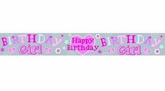 "BIRTHDAY GIRL"  PARTY BANNER  HOLOGRAPHIC SILVER  -  APPROX 2.6M