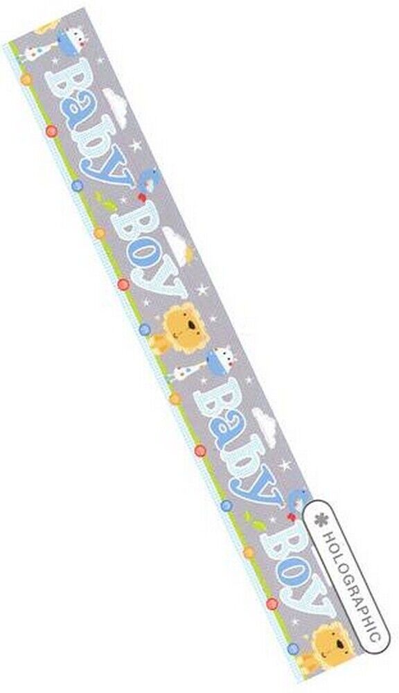 "BABY BOY"  PARTY BANNER  HOLOGRAPHIC BLUE/SILVER - APPROX 2.6M