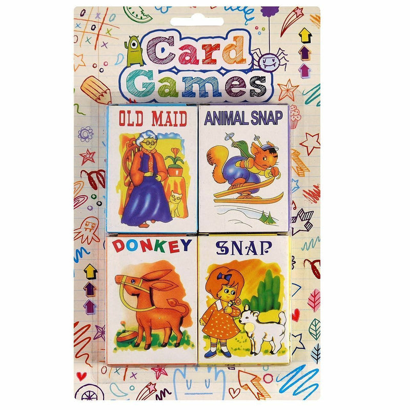 4 Classic Children's Snap Card Games Kids Travel Fun Old Maid Snap Donkey Animal