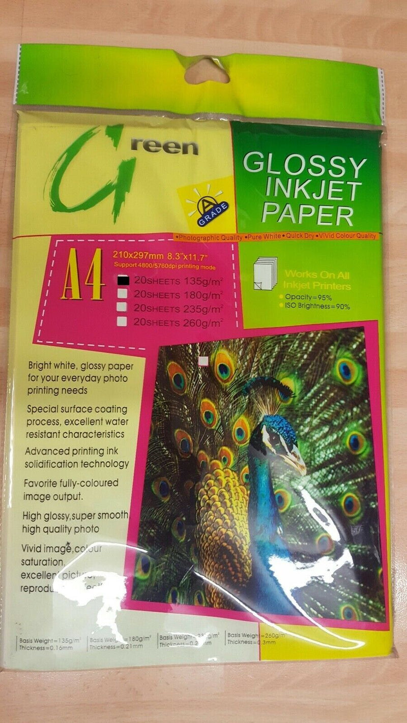 A4 GLOSSY INKJET PHOTO PAPER 20 SHEETS 135 GSM