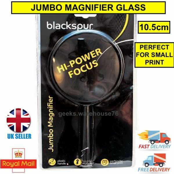 BLACKSPUR JUMBO MAGNIFYING GLASS APROX 10CM HI-POWER FOCUS SMALL PRINT READING