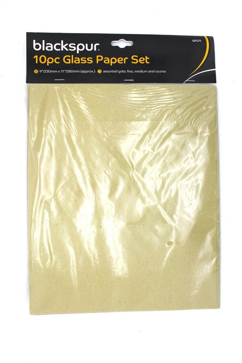 Blackspur Assorted GLASS/SAND PAPER Abrasive Paper Set 10 pc GP721