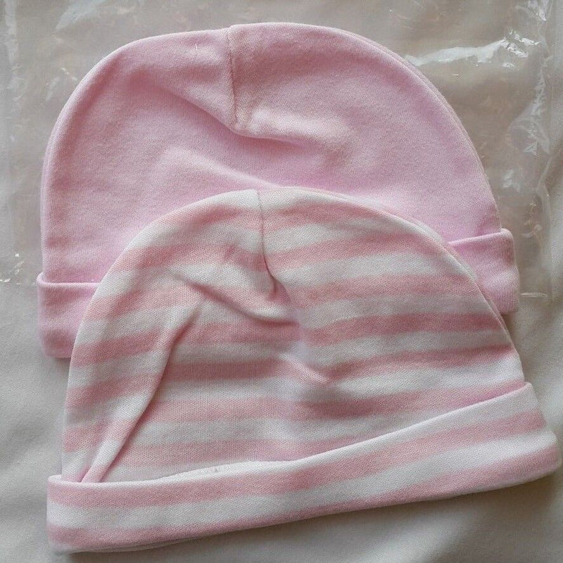 BABY GIRLS 2 PACK SOFT COTTON HATS BONNETS 100% COTTON -PINK - JUST TO CUDDLY