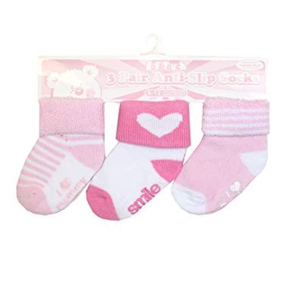 Baby Girls Warm 3 Pairs Anti-Slip Socks Pink  0-6 MONTHS