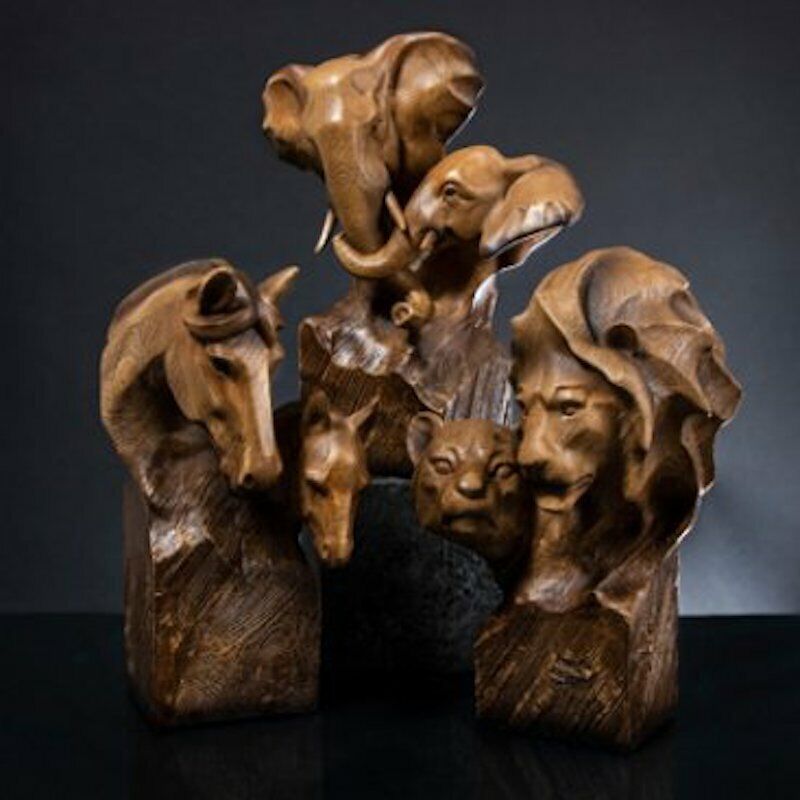 Animal Kingdom by Leoardo Collection Wooden Ornaments Bust Horses Lions Elephant