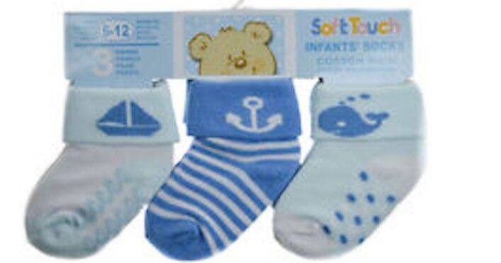 BABY BOY INFANTS 3 PACK PATTERNED COTTON RICH SOCK - 3-6 MONTHS