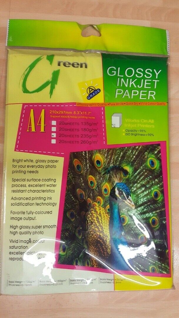 A4 235GSM GLOSSY INKJET PAPER 20 SHEETS Per Pack