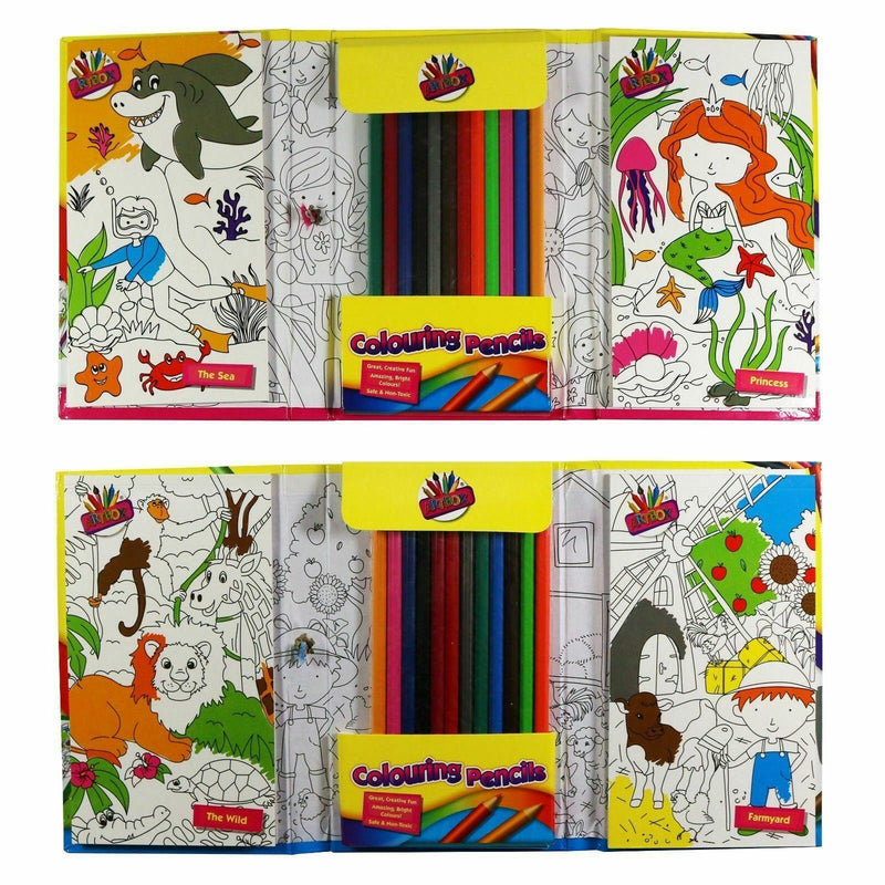 Artbox Travel Colouring Set Pad & 12 Colouring Pencils 2 x30 Page Books Wild/Far