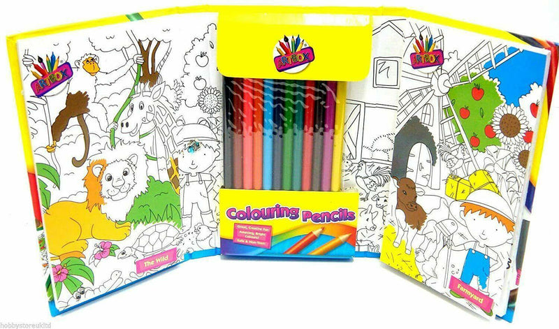 Artbox Travel Colouring Set Pad & 12 Colouring Pencils 2 x30 Page Books Wild/Far