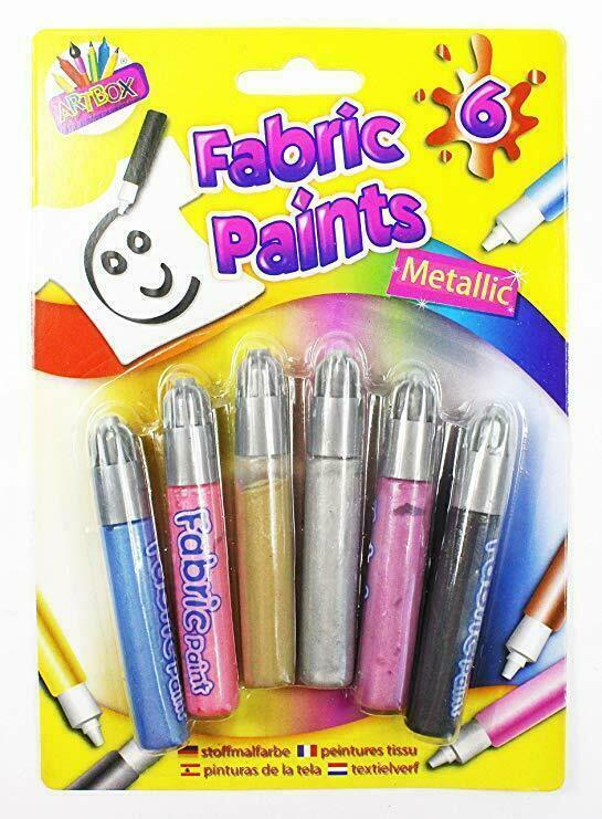 Artbox - 6 Fabric Paints - Metallic - Glitter for ARTS CRAFTS PARTY FUN CREATIVE