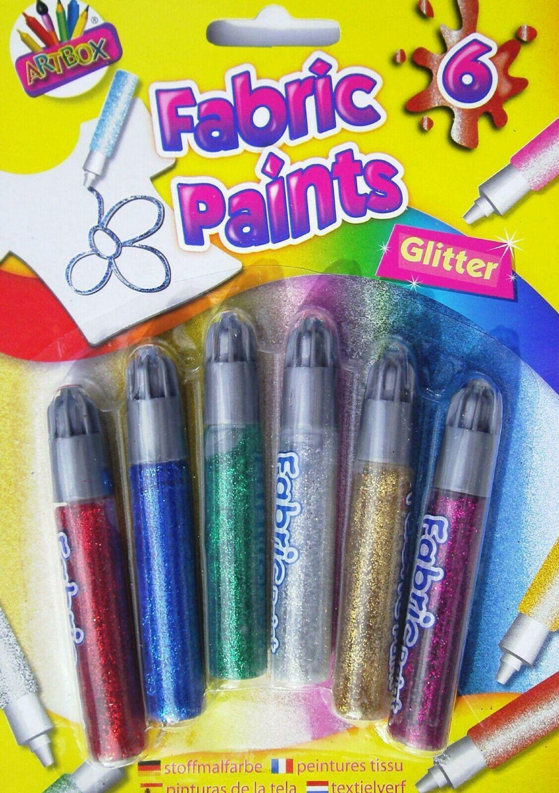 Artbox - 6 Fabric Paints - Metallic - Glitter for ARTS CRAFTS PARTY FUN CREATIVE